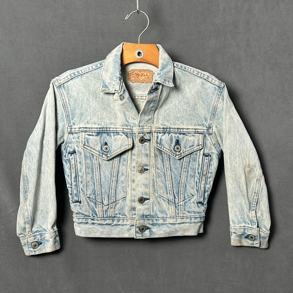 Vtg 80s Levi's Faded Denim Trucker Jacket Made in USA Women's XS Youth